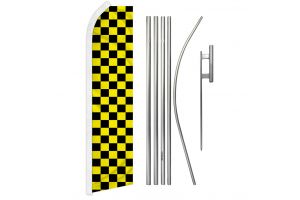 Yellow & Black Checkered Super Flag & Pole Kit