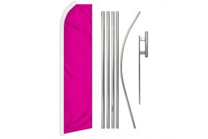 Magenta Solid Color Superknit Polyester Swooper Flag Size 11.5ft by 2.5ft & 6 Piece Pole & Ground Spike Kit