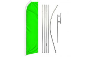 Neon Green Solid Color Superknit Polyester Swooper Flag Size 11.5ft by 2.5ft & 6 Piece Pole & Ground Spike Kit