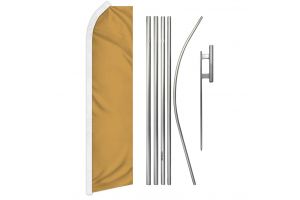 Gold Solid Color Superknit Polyester Swooper Flag Size 11.5ft by 2.5ft & 6 Piece Pole & Ground Spike Kit