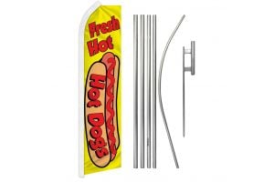 Hot Dogs Superknit Polyester Swooper Flag Size 11.5ft by 2.5ft & 6 Piece Pole & Ground Spike Kit
