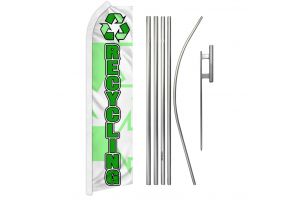 Recycling Superknit Polyester Swooper Flag Size 11.5ft by 2.5ft & 6 Piece Pole & Ground Spike Kit