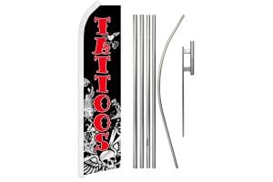 Tattoos Superknit Polyester Swooper Flag Size 11.5ft by 2.5ft & 6 Piece Pole & Ground Spike Kit