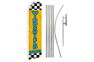 Windshield Repairs Yellow Superknit Polyester Swooper Flag Size 11.5ft by 2.5ft & 6 Piece Pole & Ground Spike Kit
