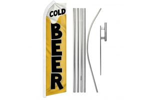 Cold Beer Superknit Polyester Swooper Flag Size 11.5ft by 2.5ft & 6 Piece Pole & Ground Spike Kit