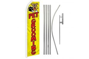 Pet Grooming Superknit Polyester Swooper Flag Size 11.5ft by 2.5ft & 6 Piece Pole & Ground Spike Kit