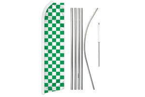 Green & White Checkered Super Flag & Pole Kit