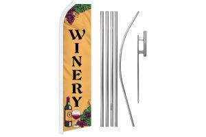 Winery Superknit Polyester Swooper Flag Size 11.5ft by 2.5ft & 6 Piece Pole & Ground Spike Kit