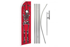 Skeleton Superknit Polyester Swooper Flag Size 11.5ft by 2.5ft & 6 Piece Pole & Ground Spike Kit