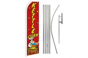 Kettle Corn Superknit Polyester Swooper Flag Size 11.5ft by 2.5ft & 6 Piece Pole & Ground Spike Kit