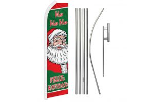 Feliz Navidad Santa Superknit Polyester Swooper Flag Size 11.5ft by 2.5ft & 6 Piece Pole & Ground Spike Kit
