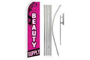 Beauty Supply Superknit Polyester Swooper Flag Size 11.5ft by 2.5ft & 6 Piece Pole & Ground Spike Kit