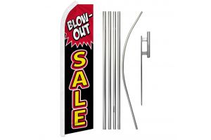 Blow Out Sale Superknit Polyester Swooper Flag Size 11.5ft by 2.5ft & 6 Piece Pole & Ground Spike Kit