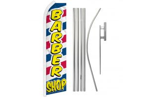 Barber Shop Letters Superknit Polyester Swooper Flag Size 11.5ft by 2.5ft & 6 Piece Pole & Ground Spike Kit