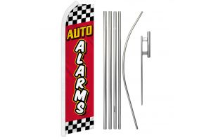 Auto Alarms Red Checkered Superknit Polyester Swooper Flag Size 11.5ft by 2.5ft & 6 Piece Pole & Ground Spike Kit