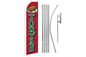 Tortas Superknit Polyester Swooper Flag Size 11.5ft by 2.5ft & 6 Piece Pole & Ground Spike Kit