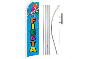 Suministro De Fiesta Superknit Polyester Swooper Flag Size 11.5ft by 2.5ft & 6 Piece Pole & Ground Spike Kit