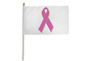 Pink Ribbon (White) 12x18in Stick Flag