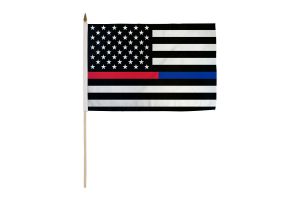 Thin Red/Blue Line USA 12x18in Stick Flag
