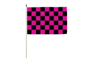 Pink & Black Checkered 12x18in Stick Flag