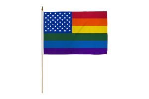 Rainbow US Stars 12x18in Stick Flag