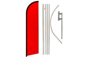 Red Solid Color Windless Banner Flag & Pole Kit