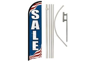 Sale Patriotic Superknit Polyester Swooper Flag Size 11.5ft by 2.5ft & 6 Piece Pole & Ground Spike Kit
