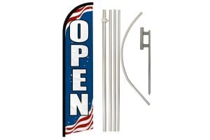Open Patriotic Superknit Polyester Swooper Flag Size 11.5ft by 2.5ft & 6 Piece Pole & Ground Spike Kit