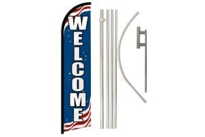 Welcome (Patriotic) Windless Banner Flag & Pole Kit