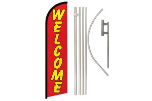 Welcome (Red & Yellow) Windless Banner Flag & Pole Kit