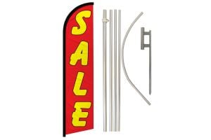 Sale Red & Yellow Superknit Polyester Swooper Flag Size 11.5ft by 2.5ft & 6 Piece Pole & Ground Spike Kit