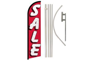 Sale Red & White Superknit Polyester Swooper Flag Size 11.5ft by 2.5ft & 6 Piece Pole & Ground Spike Kit