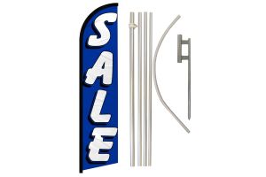 Sale Blue Superknit Polyester Swooper Flag Size 11.5ft by 2.5ft & 6 Piece Pole & Ground Spike Kit