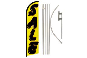 Sale Yellow Superknit Polyester Swooper Flag Size 11.5ft by 2.5ft & 6 Piece Pole & Ground Spike Kit