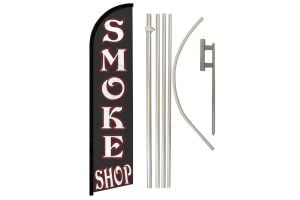 Smoke Shop Black Superknit Polyester Swooper Flag Size 11.5ft by 2.5ft & 6 Piece Pole & Ground Spike Kit