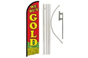 We Buy Gold (Red) Windless Banner Flag & Pole Kit