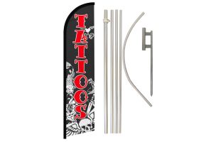 Tattoos Superknit Polyester Swooper Flag Size 11.5ft by 2.5ft & 6 Piece Pole & Ground Spike Kit