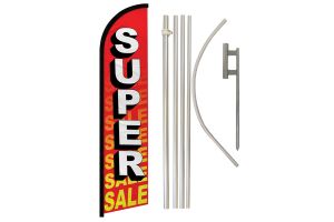 Super Sale Red Superknit Polyester Swooper Flag Size 11.5ft by 2.5ft & 6 Piece Pole & Ground Spike Kit