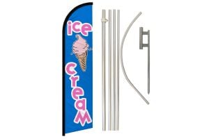 Ice Cream Superknit Polyester Swooper Flag Size 11.5ft by 2.5ft & 6 Piece Pole & Ground Spike Kit