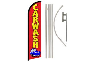 Car Wash (Red) Windless Banner Flag & Pole Kit