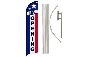 Grand Opening (RWB) Windless Banner Flag & Pole Kit