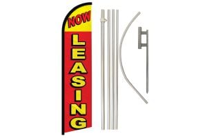 Now Leasing (Red & Yellow) Windless Banner Flag & Pole Kit