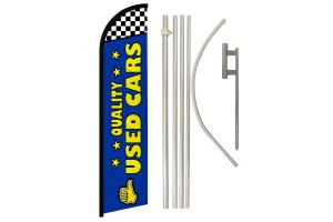 Quality Used Cars (Blue) Windless Banner Flag & Pole Kit