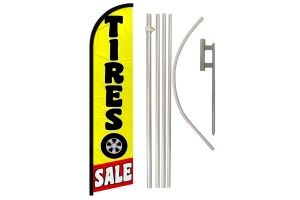 Tires Sale (Red & Yellow) Windless Banner Flag & Pole Kit