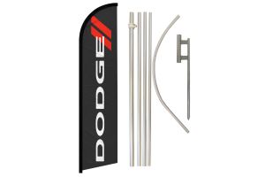 Dodge Superknit Polyester Swooper Flag Size 11.5ft by 2.5ft & 6 Piece Pole & Ground Spike Kit