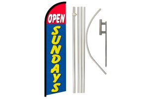 Open Sundays (Red & Blue) Windless Banner Flag & Pole Kit