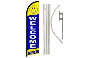 Welcome Drive In Windless Banner Flag & Pole Kit