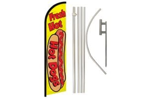 Hot Dogs Superknit Polyester Swooper Flag Size 11.5ft by 2.5ft & 6 Piece Pole & Ground Spike Kit