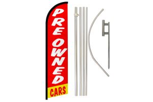 Preowned Cars (Red & White) Windless Banner Flag & Pole Kit