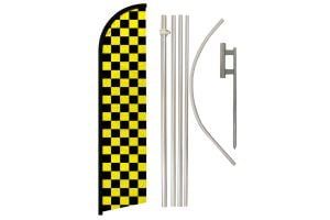 Yellow & Black Checkered Windless Banner Flag & Pole Kit